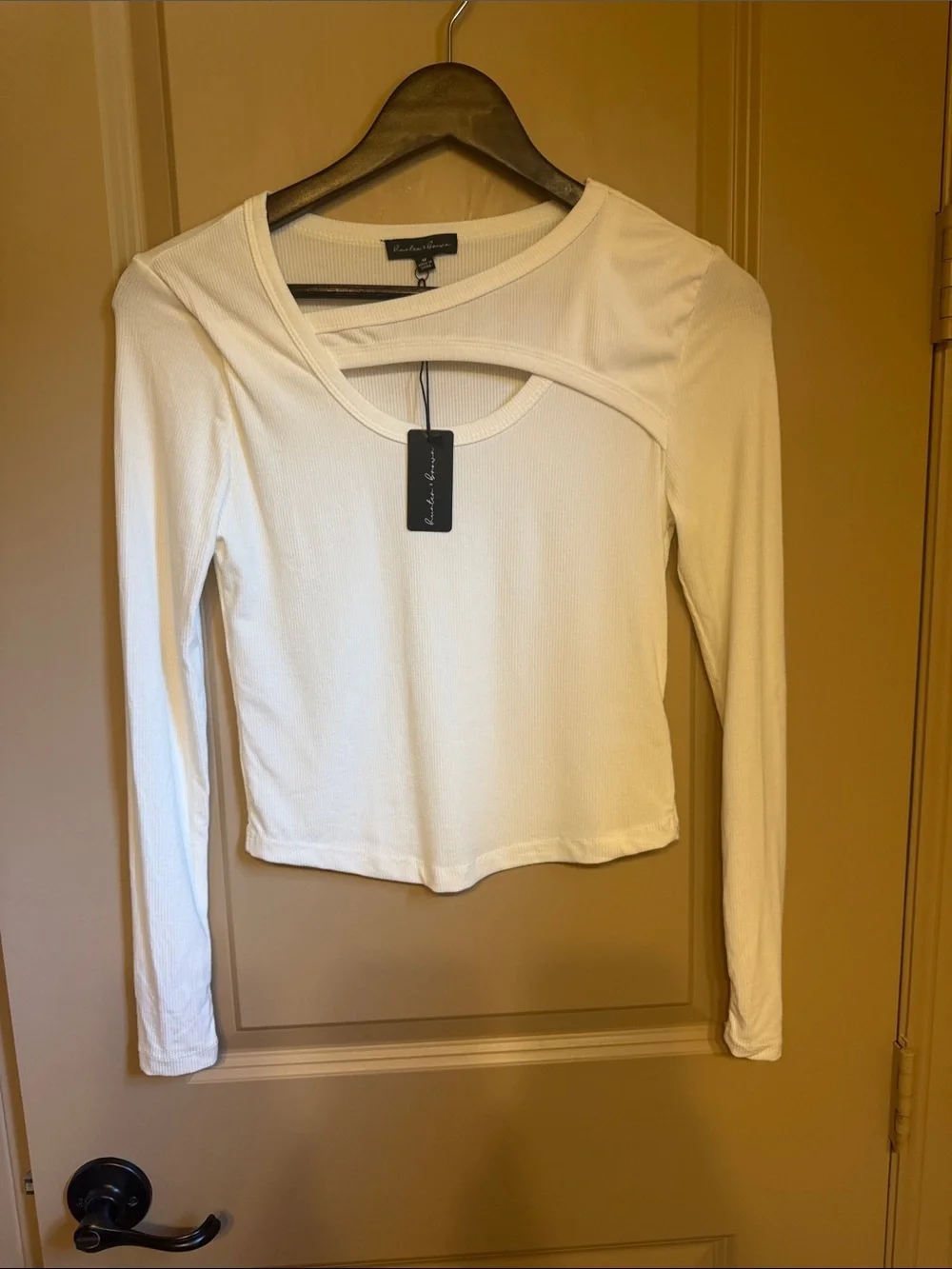 Cushnie & Co. White Long-Sleeve Cutout Rib-Knit Top